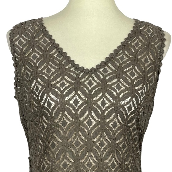 Nic + Zoe Dress Womens Small‎ Grey Taupe Crochet Lace Overlay Slip Asymmetrical - Picture 4 of 13
